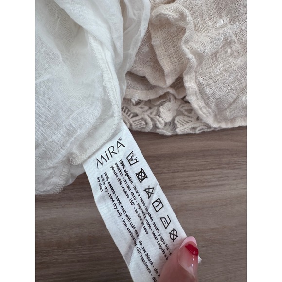 Mira Boutique Ivory Cotton Lace Tiered Boho Maxi Skirt chic Tassel Drawstring a3 - Picture 4 of 6